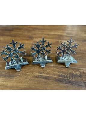 Set of 3 Silver Snowflake Stocking Holders Made in India